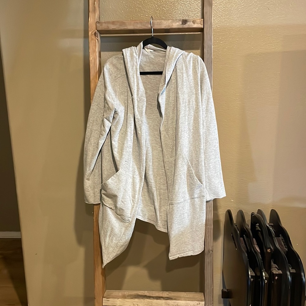 Women’s LOFT Lounge Large Gray Hooded Open Cardigan